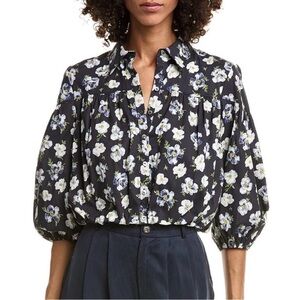 Cinq À Sept Mini Tossed Poppies Elysa Top Floral Cropped Romantic Womens Size XS